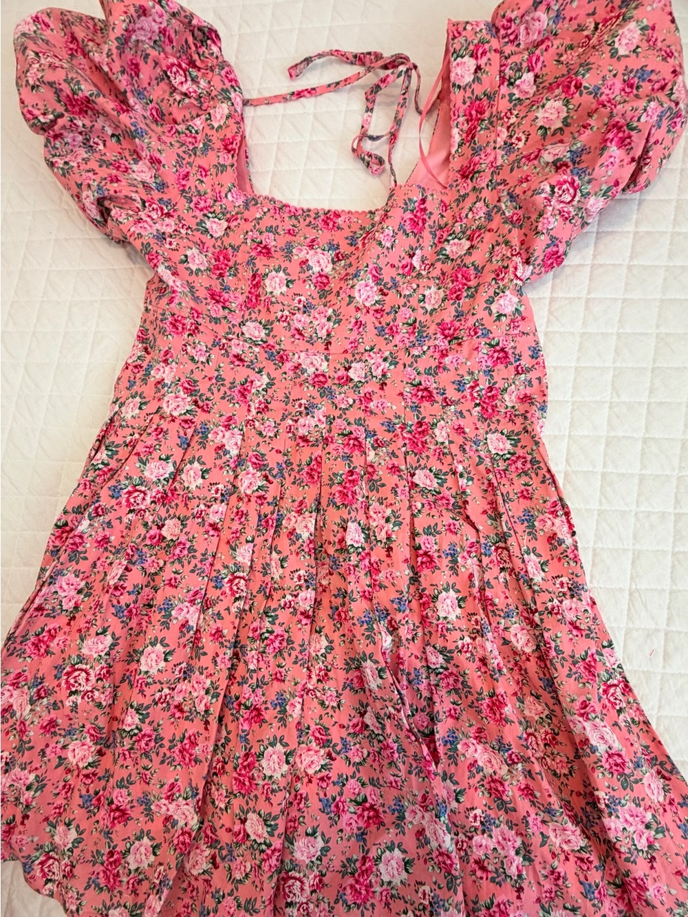 MARBLE Pink Floral Puff-Sleeve Dress